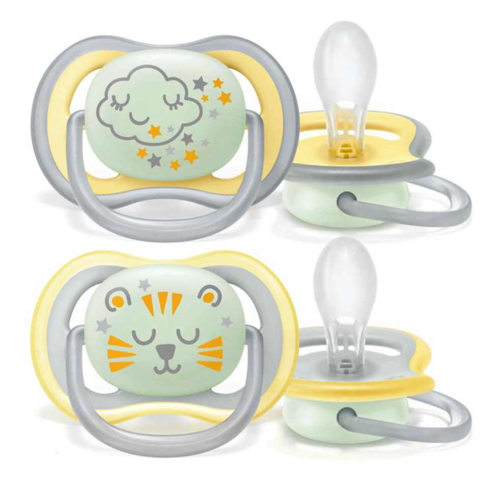 фото упаковки Philips Avent Ultra Air night Соска-пустышка, с 18 месяцев, SCF376/01, соска-пустышка, силиконовая ортодонтическая с футляром, 2 шт. фото упаковки Philips Avent Ultra Air night Соска-пустышка