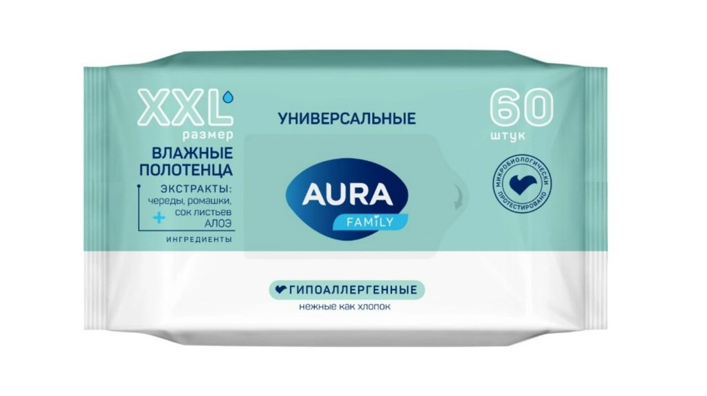 фото упаковки Aura Полотенца влажные family универсальные