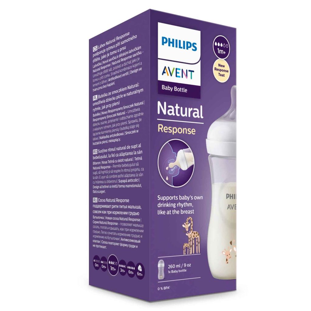 Philips Avent Бутылочка с силиконовой соской Natural Response 1m+, арт. SCY903/66, бутылочка для кормления, средний поток, 260 мл, 1 шт.