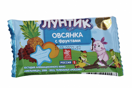 Виталад Лунтик батончик-мюсли Овсянка с фруктами, в молочной глазури, 40 г, 1 шт.