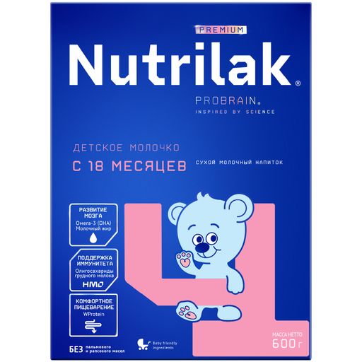 Nutrilak Premium 4 Детский сухой молочный напиток, для детей с 18 месяцев, смесь молочная сухая, 600 г, 1 шт.