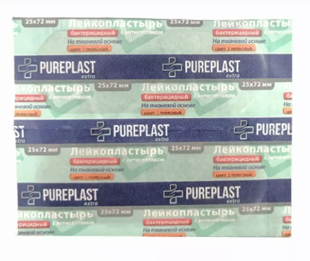Pureplast Extra пластырь бактерицидный, 25х72 мм, пластырь медицинский, тканевая основа, 1 шт.
