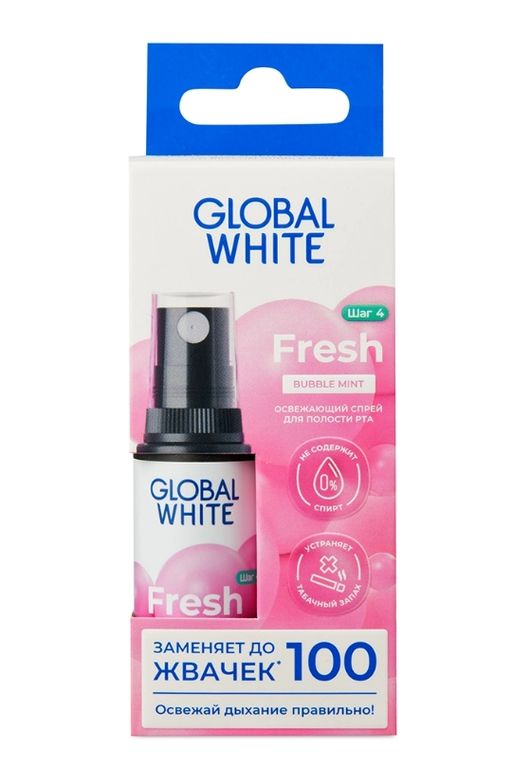 Global White спрей для полости рта освежающий, bubble mint, 15 мл, 1 шт.