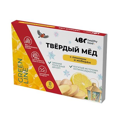 ABC Healthy Food Мед твердый, пастилки, Лимон-Имбирь, 10 шт.