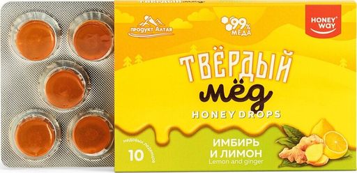Твердый мед карамель, таблетки для рассасывания, лимон имбирь, 30 г, 1 шт.