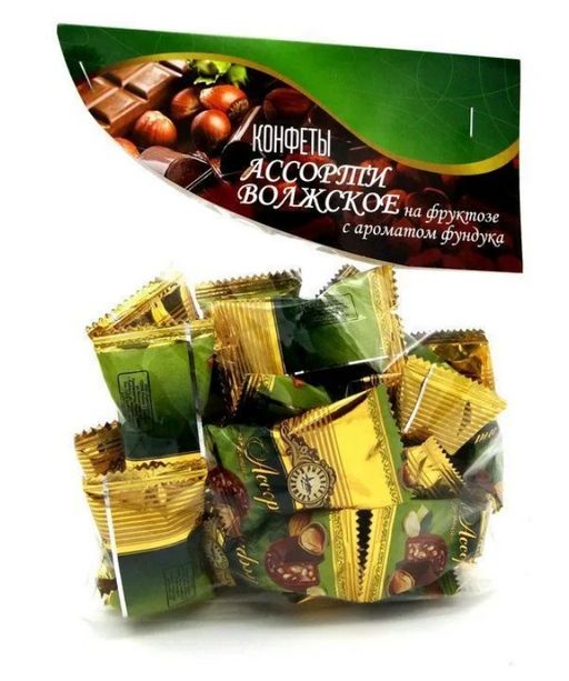 Конфеты Ассорти Волжское на фруктозе, конфеты, с ароматом фундука, 180 г, 1 шт.