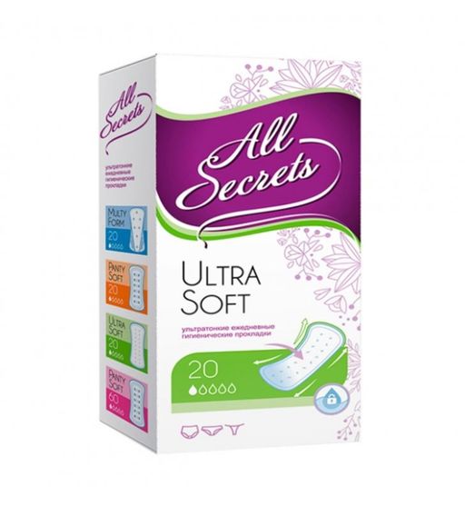 All Secrets Ultra Soft ежедневные прокладки, 1 капля, прокладки ежедневные, 20 шт.