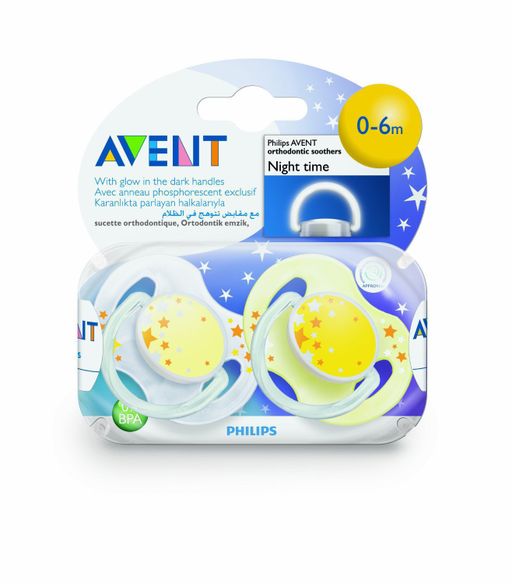 Соски-пустышки Philips Avent Ночные, (86457) SCF176/18, 0-6 мес., из силикона (силиконовый), 2 шт.